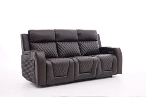 English Elm Three-Seater Power Reclining Sofa with LED Ambient Lighting and Faux Leather Finish Brown B2766S00025