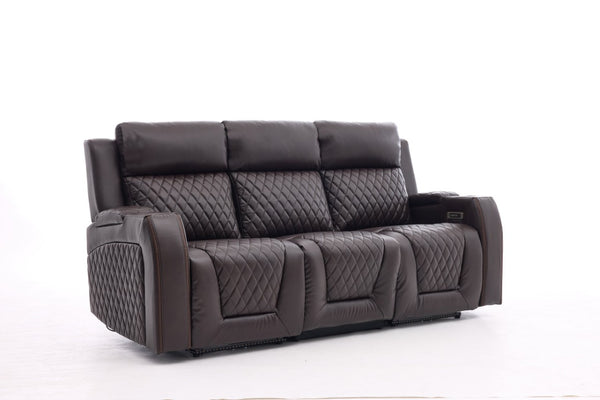 English Elm Three-Seater Power Reclining Sofa with LED Ambient Lighting and Faux Leather Finish Brown B2766S00025