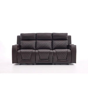 English Elm Three-Seater Power Reclining Sofa with LED Ambient Lighting and Faux Leather Finish Brown B2766S00025