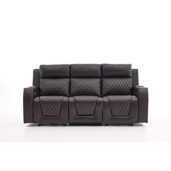 English Elm Three-Seater Power Reclining Sofa with LED Ambient Lighting and Faux Leather Finish Brown B2766S00025