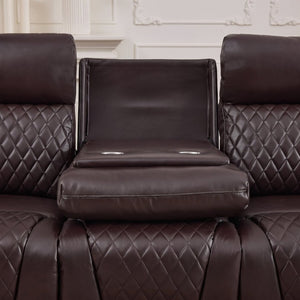 English Elm Three-Seater Power Reclining Sofa with LED Ambient Lighting and Faux Leather Finish Brown B2766S00025