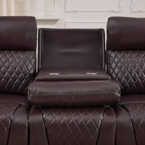 English Elm Three-Seater Power Reclining Sofa with LED Ambient Lighting and Faux Leather Finish Brown B2766S00025