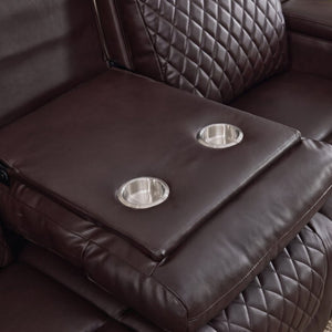 English Elm Three-Seater Power Reclining Sofa with LED Ambient Lighting and Faux Leather Finish Brown B2766S00025