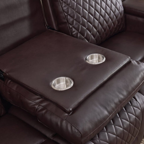 English Elm Three-Seater Power Reclining Sofa with LED Ambient Lighting and Faux Leather Finish Brown B2766S00025
