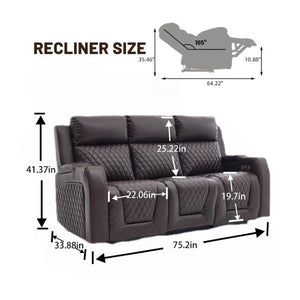 English Elm Three-Seater Power Reclining Sofa with LED Ambient Lighting and Faux Leather Finish Brown B2766S00025