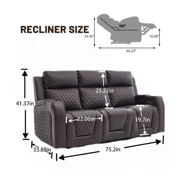 English Elm Three-Seater Power Reclining Sofa with LED Ambient Lighting and Faux Leather Finish Brown B2766S00025