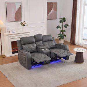 English Elm Two-Seater Faux Leather Electric Recliner Sofa with Bluetooth Speaker and LED Base B2766S00028