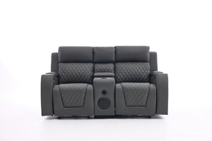 English Elm Two-Seater Faux Leather Electric Recliner Sofa with Bluetooth Speaker and LED Base B2766S00028