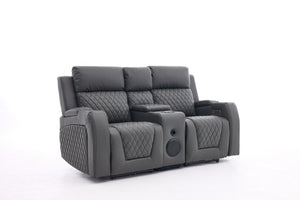 English Elm Two-Seater Faux Leather Electric Recliner Sofa with Bluetooth Speaker and LED Base B2766S00028