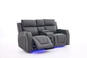 English Elm Two-Seater Faux Leather Electric Recliner Sofa with Bluetooth Speaker and LED Base B2766S00028