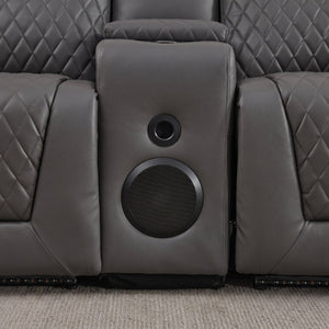 English Elm Two-Seater Faux Leather Electric Recliner Sofa with Bluetooth Speaker and LED Base B2766S00028