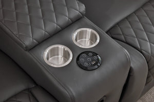 English Elm Two-Seater Faux Leather Electric Recliner Sofa with Bluetooth Speaker and LED Base B2766S00028