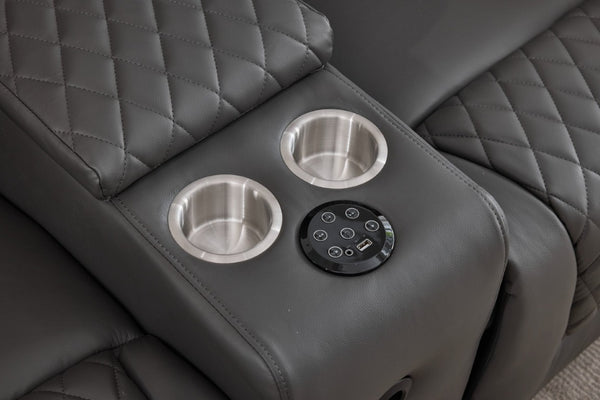 English Elm Two-Seater Faux Leather Electric Recliner Sofa with Bluetooth Speaker and LED Base B2766S00028