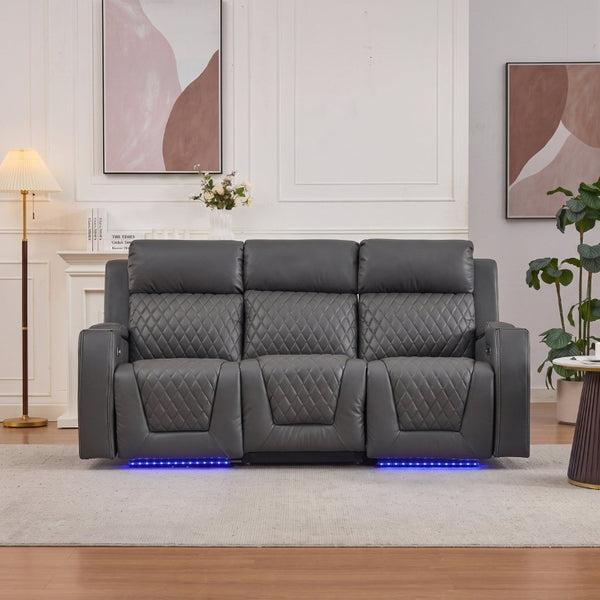 English Elm Three-Seater Power Reclining Sofa with LED Ambient Glow Cup Holders and Storage B2766S00029