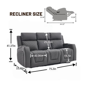 English Elm Three-Seater Power Reclining Sofa with LED Ambient Glow Cup Holders and Storage B2766S00029