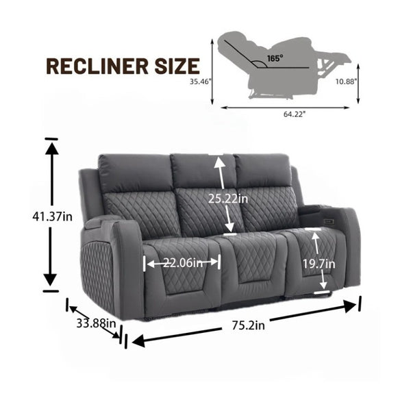 English Elm Three-Seater Power Reclining Sofa with LED Ambient Glow Cup Holders and Storage B2766S00029