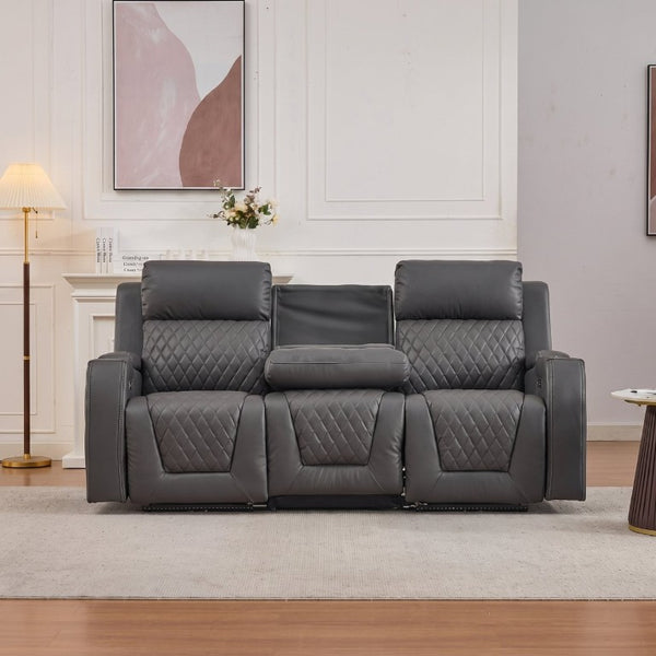 English Elm Three-Seater Power Reclining Sofa with LED Ambient Glow Cup Holders and Storage B2766S00029