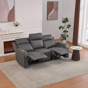 English Elm Three-Seater Power Reclining Sofa with LED Ambient Glow Cup Holders and Storage B2766S00029