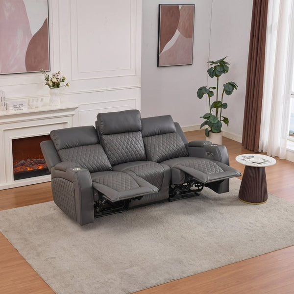English Elm Three-Seater Power Reclining Sofa with LED Ambient Glow Cup Holders and Storage B2766S00029