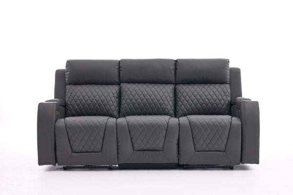 English Elm Three-Seater Power Reclining Sofa with LED Ambient Glow Cup Holders and Storage B2766S00029