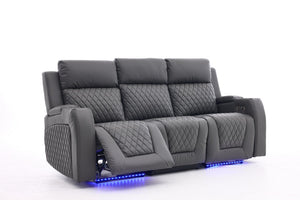 English Elm Three-Seater Power Reclining Sofa with LED Ambient Glow Cup Holders and Storage B2766S00029