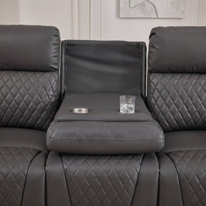 English Elm Three-Seater Power Reclining Sofa with LED Ambient Glow Cup Holders and Storage B2766S00029