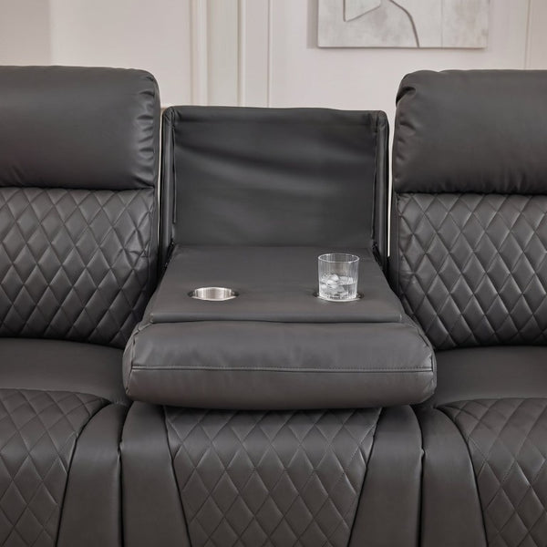 English Elm Three-Seater Power Reclining Sofa with LED Ambient Glow Cup Holders and Storage B2766S00029