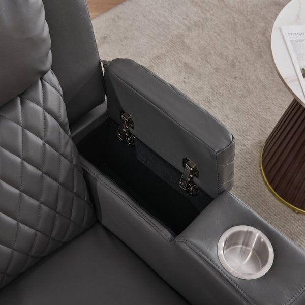 English Elm Three-Seater Power Reclining Sofa with LED Ambient Glow Cup Holders and Storage B2766S00029
