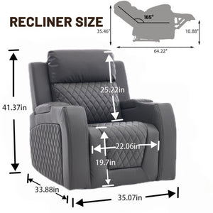 English Elm 3 Piece Leather Power Reclining Sofa Set with LED Lighting and Bluetooth Speakers Gray B2766S00031