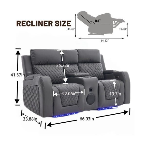 English Elm 3 Piece Leather Power Reclining Sofa Set with LED Lighting and Bluetooth Speakers Gray B2766S00031