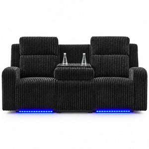 English Elm 2 Piece Corduroy Power Reclining Sofa Set with LED Lighting and Bluetooth Speaker B2766S00034