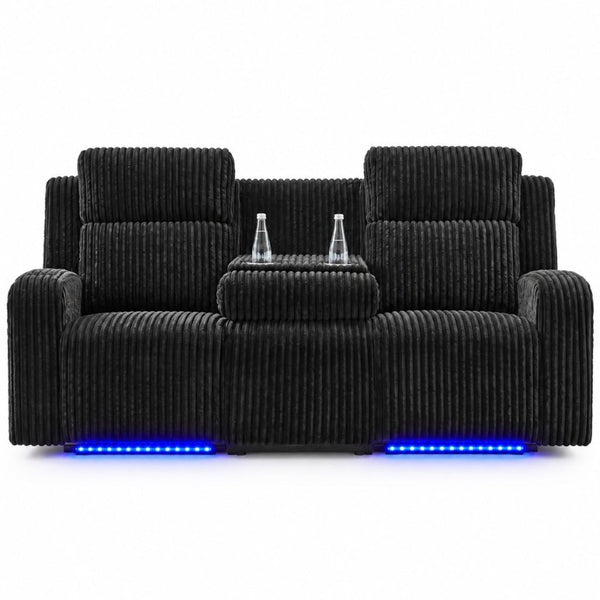 English Elm 2 Piece Corduroy Power Reclining Sofa Set with LED Lighting and Bluetooth Speaker B2766S00034