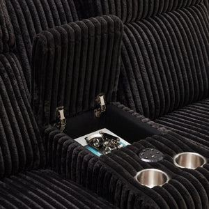 English Elm 2 Piece Corduroy Power Reclining Sofa Set with LED Lighting and Bluetooth Speaker B2766S00034