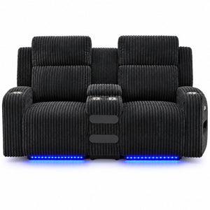 English Elm 3 Piece Power Reclining Corduroy Sofa Set with LED Lighting and Bluetooth Speakers B2766S00035