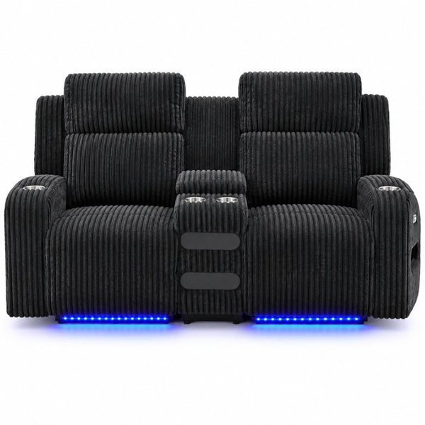 English Elm 3 Piece Power Reclining Corduroy Sofa Set with LED Lighting and Bluetooth Speakers B2766S00035