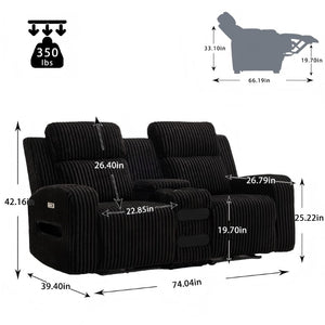 English Elm 3 Piece Power Reclining Corduroy Sofa Set with LED Lighting and Bluetooth Speakers B2766S00035