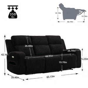 English Elm 3 Piece Power Reclining Corduroy Sofa Set with LED Lighting and Bluetooth Speakers B2766S00035