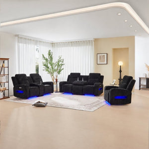 English Elm 3 Piece Power Reclining Corduroy Sofa Set with LED Lighting and Bluetooth Speakers B2766S00035