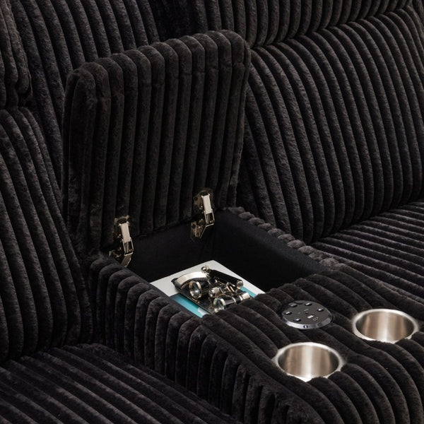 English Elm 3 Piece Power Reclining Corduroy Sofa Set with LED Lighting and Bluetooth Speakers B2766S00035