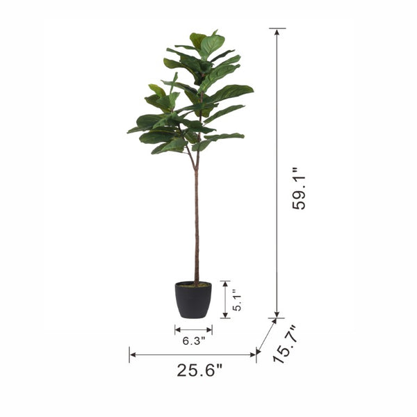 English Elm 25.5X16x59 Artificial Fiddle Leaf Fig Tree Lifelike PEVA Foliage Moss Base Indoor Decor B2768P496851