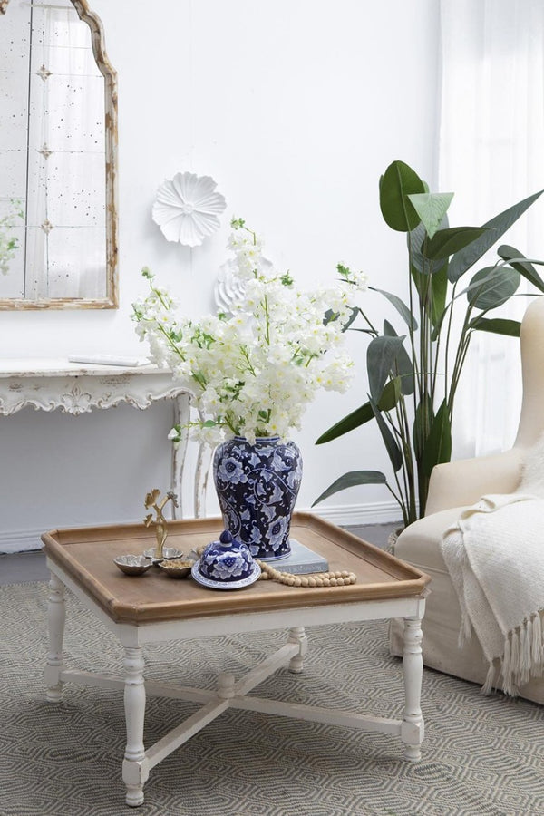 English Elm 9.5X9.5x18 Porcelain Ginger Jar Cobalt Blue Chinoiserie Floral Finial Lid Mantel Accent B2768P496869