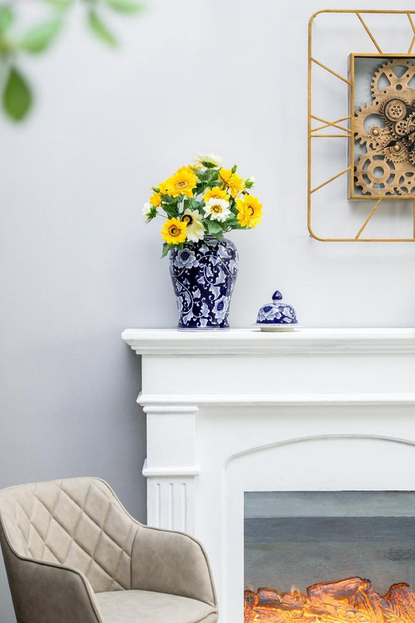 English Elm 9.5X9.5x18 Porcelain Ginger Jar Cobalt Blue Chinoiserie Floral Finial Lid Mantel Accent B2768P496869