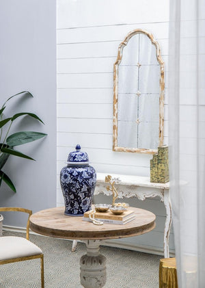 English Elm 9.5X9.5x18 Porcelain Ginger Jar Cobalt Blue Chinoiserie Floral Finial Lid Mantel Accent B2768P496869