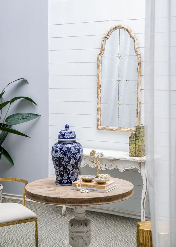 English Elm 9.5X9.5x18 Porcelain Ginger Jar Cobalt Blue Chinoiserie Floral Finial Lid Mantel Accent B2768P496869