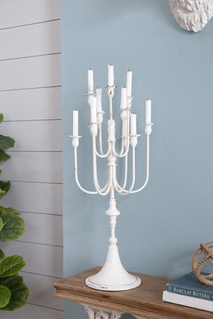 English Elm 13X10.5x30 Antique White Iron Candelabra with Eleven Arms Parisian French Country Decor B2768P496872