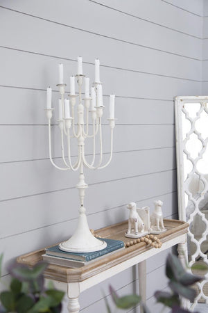 English Elm 13X10.5x30 Antique White Iron Candelabra with Eleven Arms Parisian French Country Decor B2768P496872