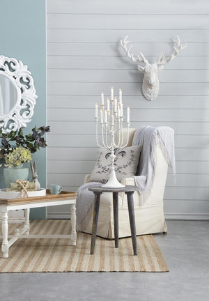English Elm 13X10.5x30 Antique White Iron Candelabra with Eleven Arms Parisian French Country Decor B2768P496872