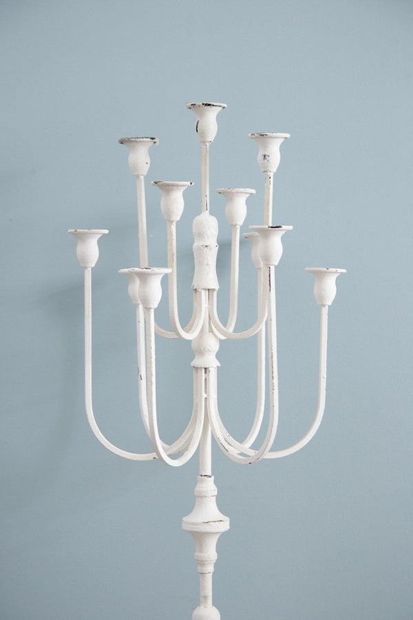 English Elm 13X10.5x30 Antique White Iron Candelabra with Eleven Arms Parisian French Country Decor B2768P496872