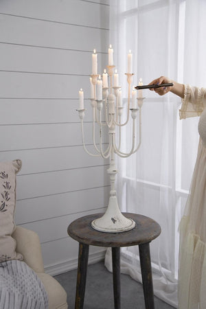 English Elm 13X10.5x30 Antique White Iron Candelabra with Eleven Arms Parisian French Country Decor B2768P496872