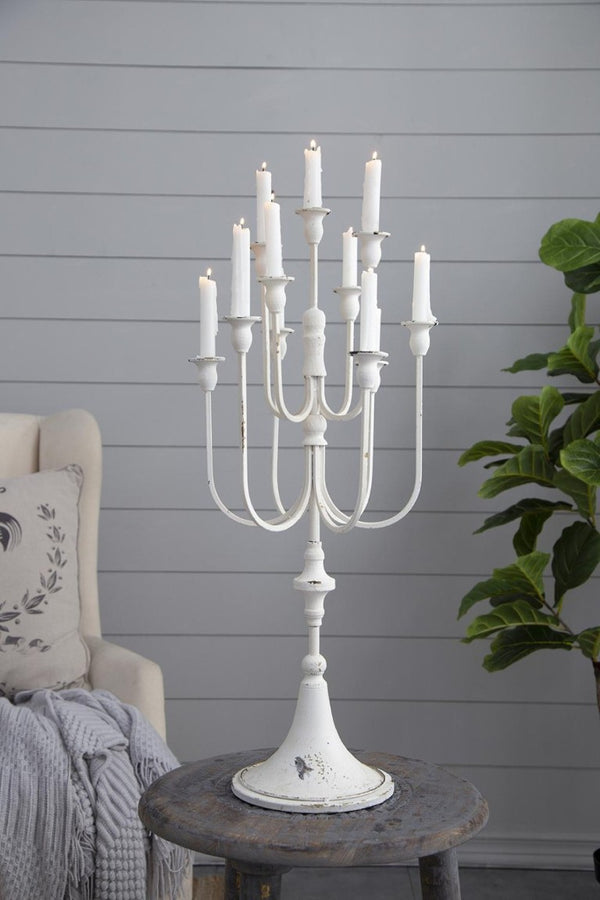 English Elm 13X10.5x30 Antique White Iron Candelabra with Eleven Arms Parisian French Country Decor B2768P496872